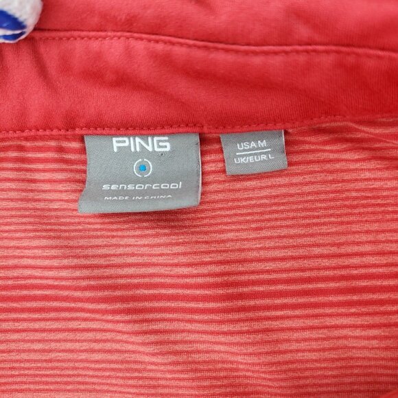 Ping Sensor Cool Polo Shirt Mens Medium Red Stretch Short Sleeve Striped - Picture 3 of 8